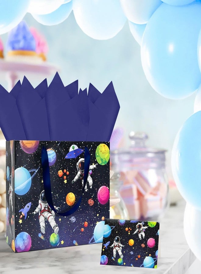 MUNILAIL 13 Inches Space Gift Bag Large Gift Bag with Handle Tissue Paper and Greeting Card for Boys Girls Birthday Outer Space Themed Party Large Paper Gift Bag - Image 5